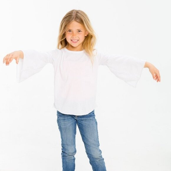 CHASER GIRLS Shirttail Top FLARED SLEEVES White